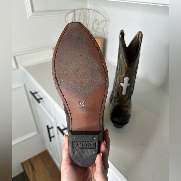 Smoky Mountain Western Boots | Distressed Gold Leather w/ Turquoise Inlay 7.5 - Picture 7 of 8